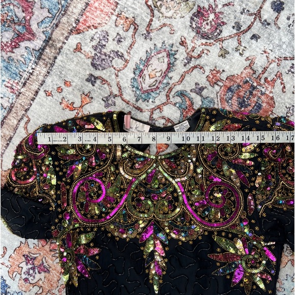 Vintage 80s Lawrence Kazar Embellished multicolor Sequin Cocktail Dress size PL - Picture 15 of 17